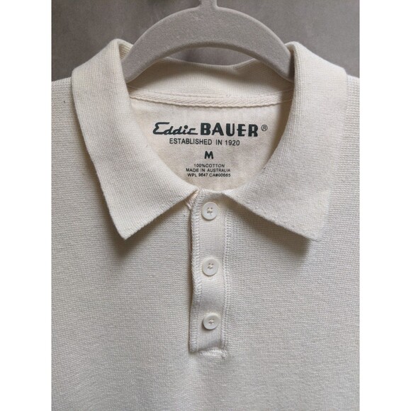 Eddie Bauer Polo Sweater Men's Sz M Collared Pullover Knit Prep Coastal Cream - Picture 2 of 12